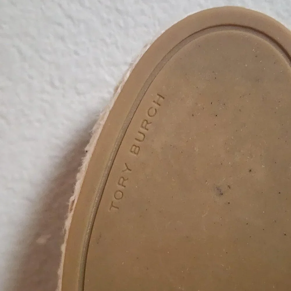 Tory Burch Shoes Womens Size 8 Navy Black Espadrille Flats Leather Cap Toe Logo